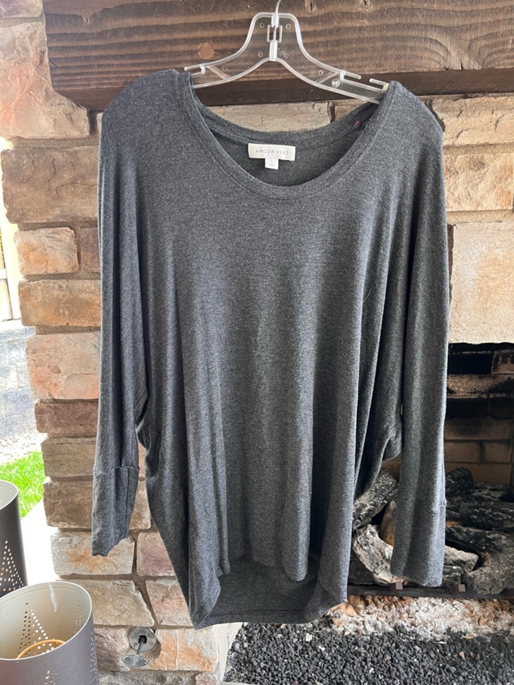 Amour Vert Charcoal Gray Long-Sleeve Draped Top